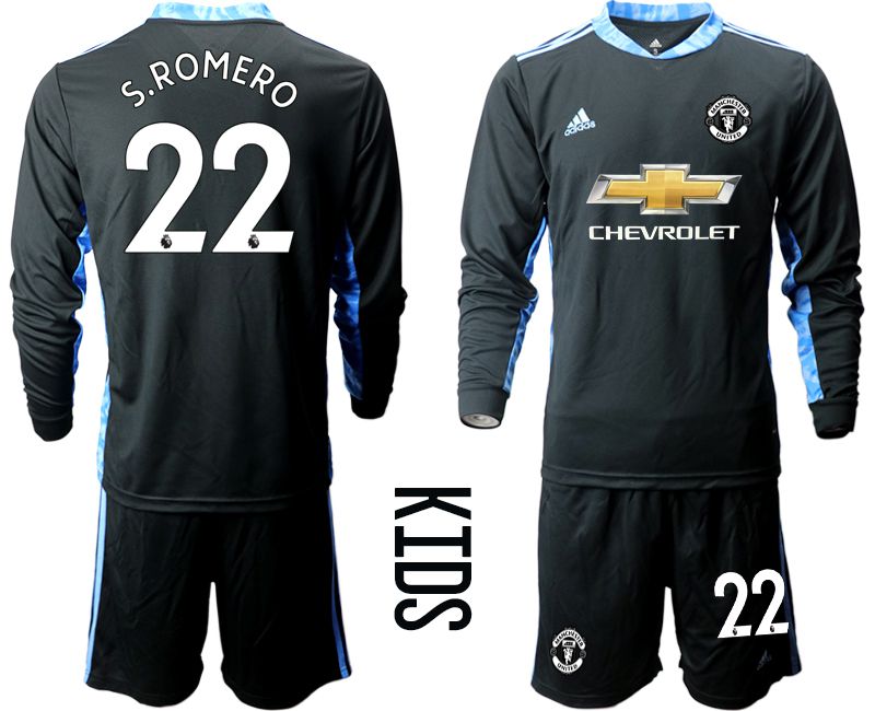 Youth 2020-2021 club Manchester United black long sleeve goalkeeper #22 Soccer Jerseys->manchester united jersey->Soccer Club Jersey